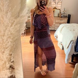 American Eagle Patch design maxi dress, high slit, western-xsmall, summer